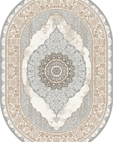 Ковер российский 27715-23353 Лакшери (PP Heatset Высокоплотный, бежевый, серый) овальный